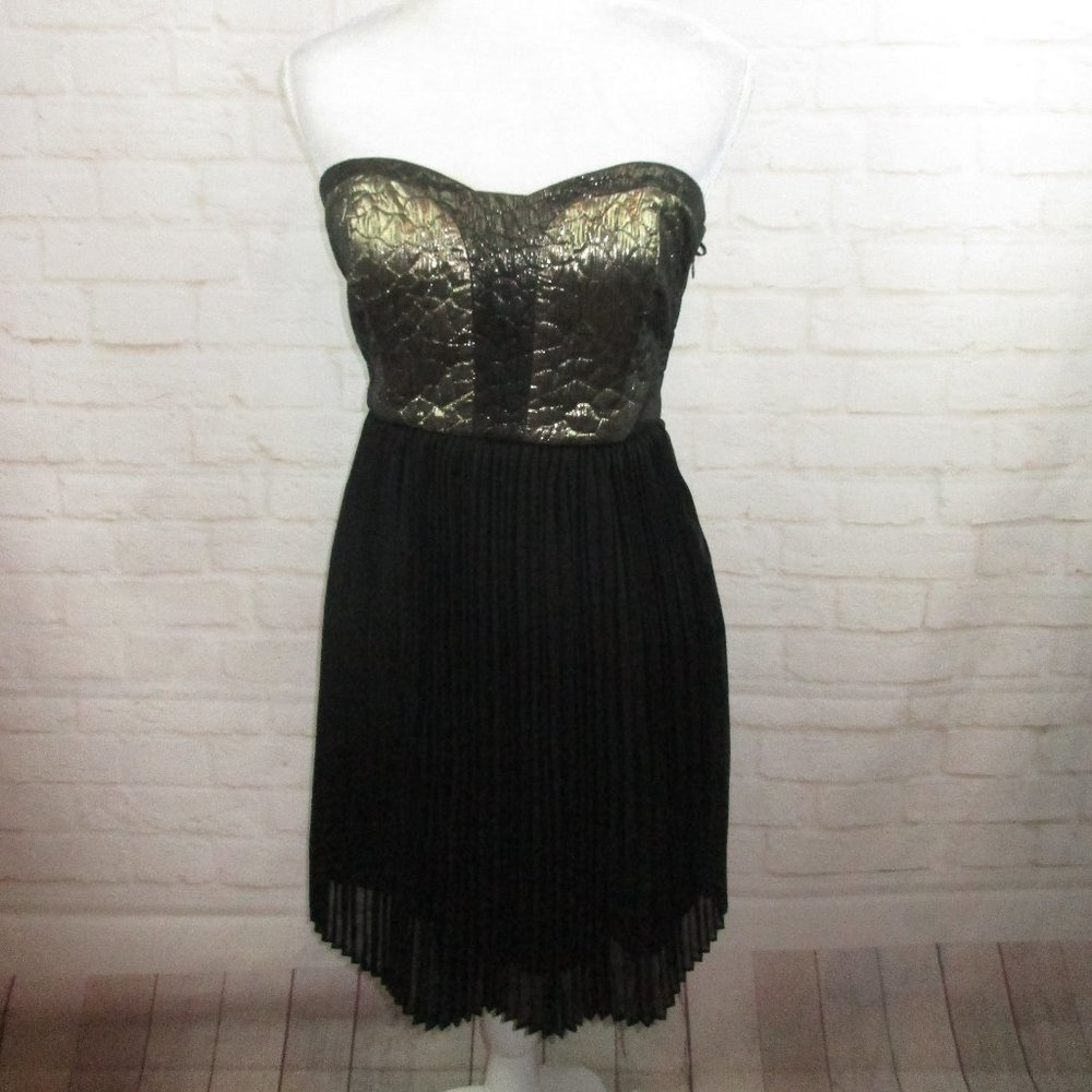 Greylin Black and Gold Accordion Pleat Dress